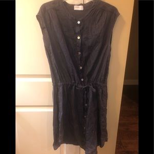 ALLEN ALLEN LINEN SHIRTDRESS SLEEVELESS BUTTON DOWN TIE WAIST DETAIL BLUE LARGE